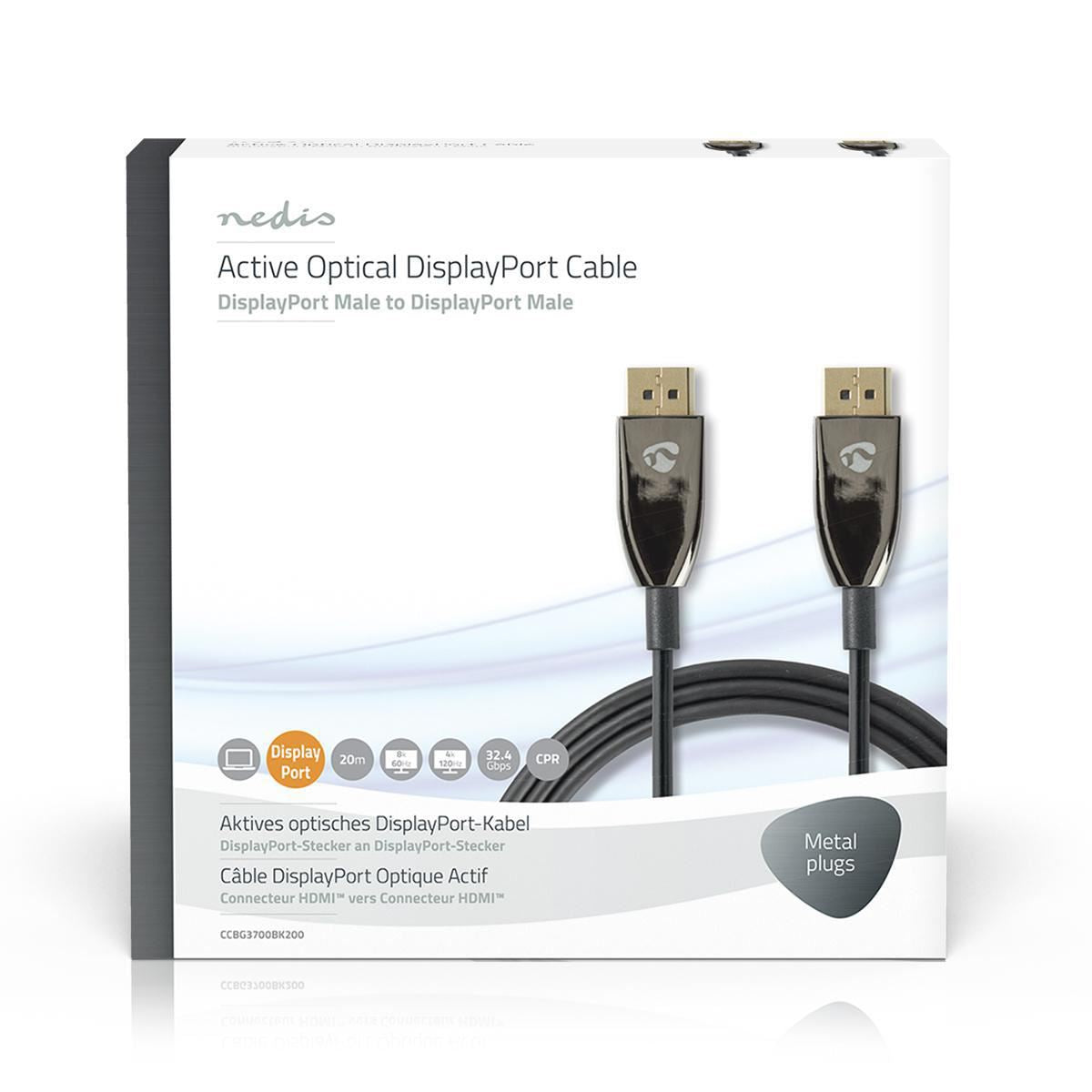 Nedis DisplayPort 1.4 Cable AOC DisplayPort Male to Male 20m Black