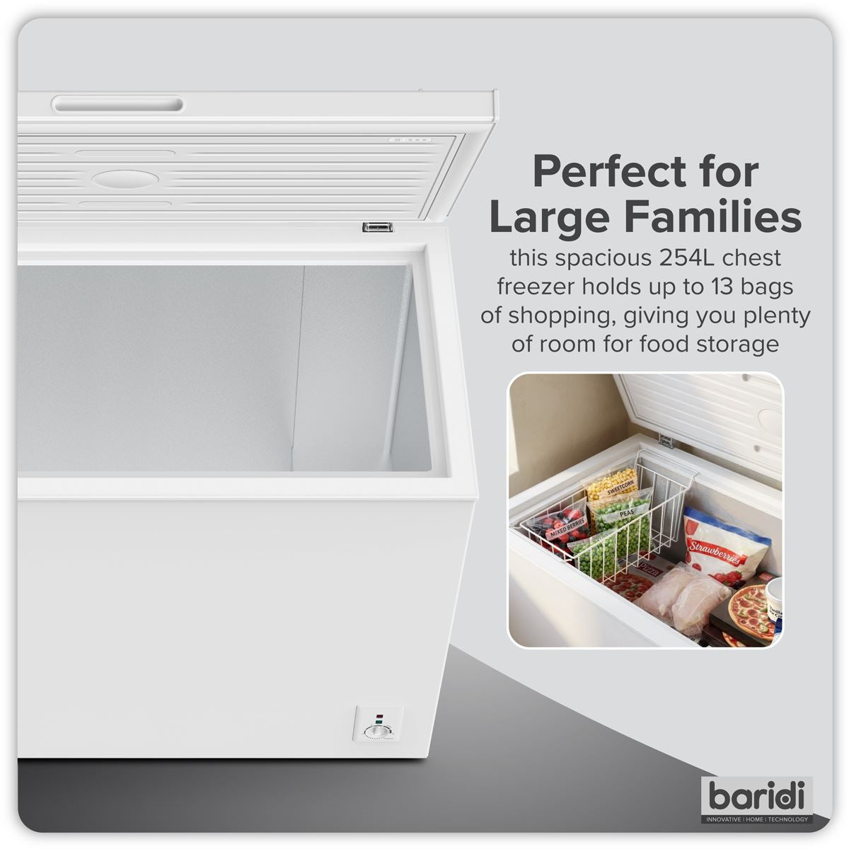 Baridi Freestanding Chest Freezer 254L Capacity - White DH258