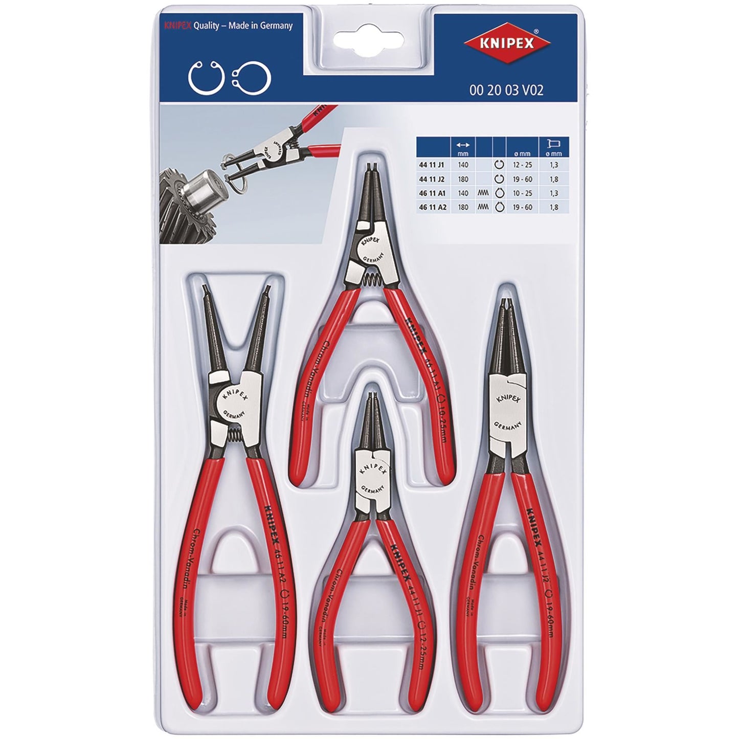 KNIPEX 00 20 03 V02 Set of Circlip Pliers, 4 parts