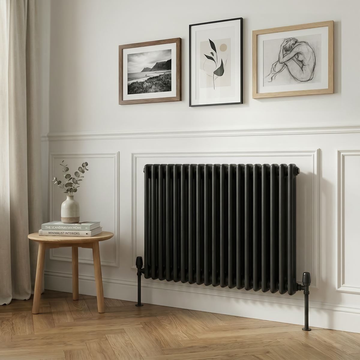 Baridi Horizontal Traditional 2 Column Radiator 600 x 832mm � Black DH363