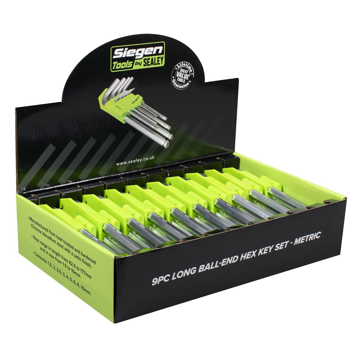 Sealey Siegen Long Ball-End Hex Key Set 9pc - Display Box of 10 S01263