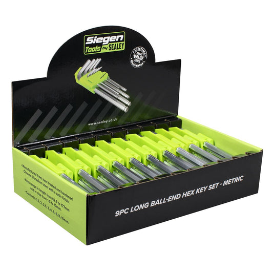 Sealey Siegen Long Ball-End Hex Key Set 9pc - Display Box of 10 S01263