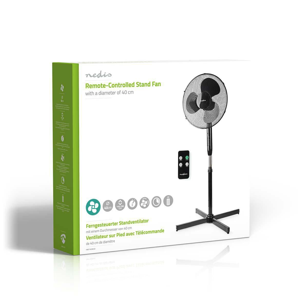 Nedis Stand Fan 40cm 3-Speed Oscillation 40W Adjustable height Shut-off Timer - FNST15CBK40