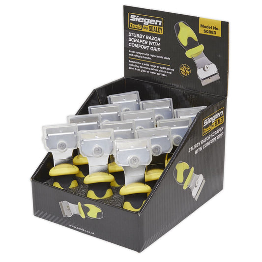 Sealey Razor Scraper with Comfort Grip Stubby Display Box of 12 S0883
