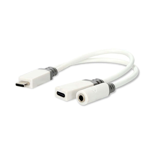 USB-C Adapter USB2.0 USB-C Male USB-C Female/3.5mm Female 0.10m Gold  White