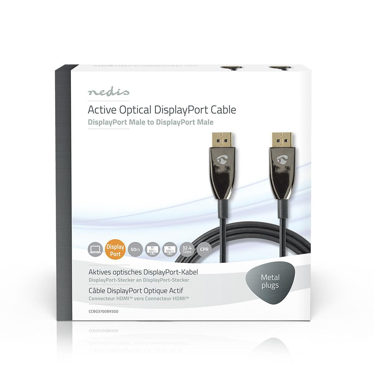 Nedis DisplayPort 1.4 Cable AOC DisplayPort Male to Male 50m Black