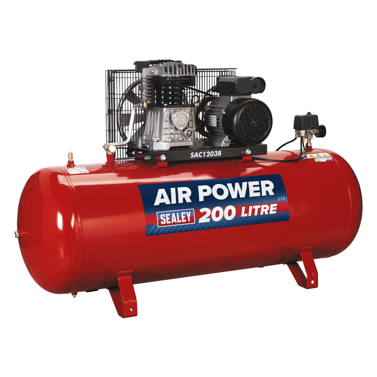 Sealey Air Compressor 200L Belt Drive 3hp with Cast Cylinders SAC1203B