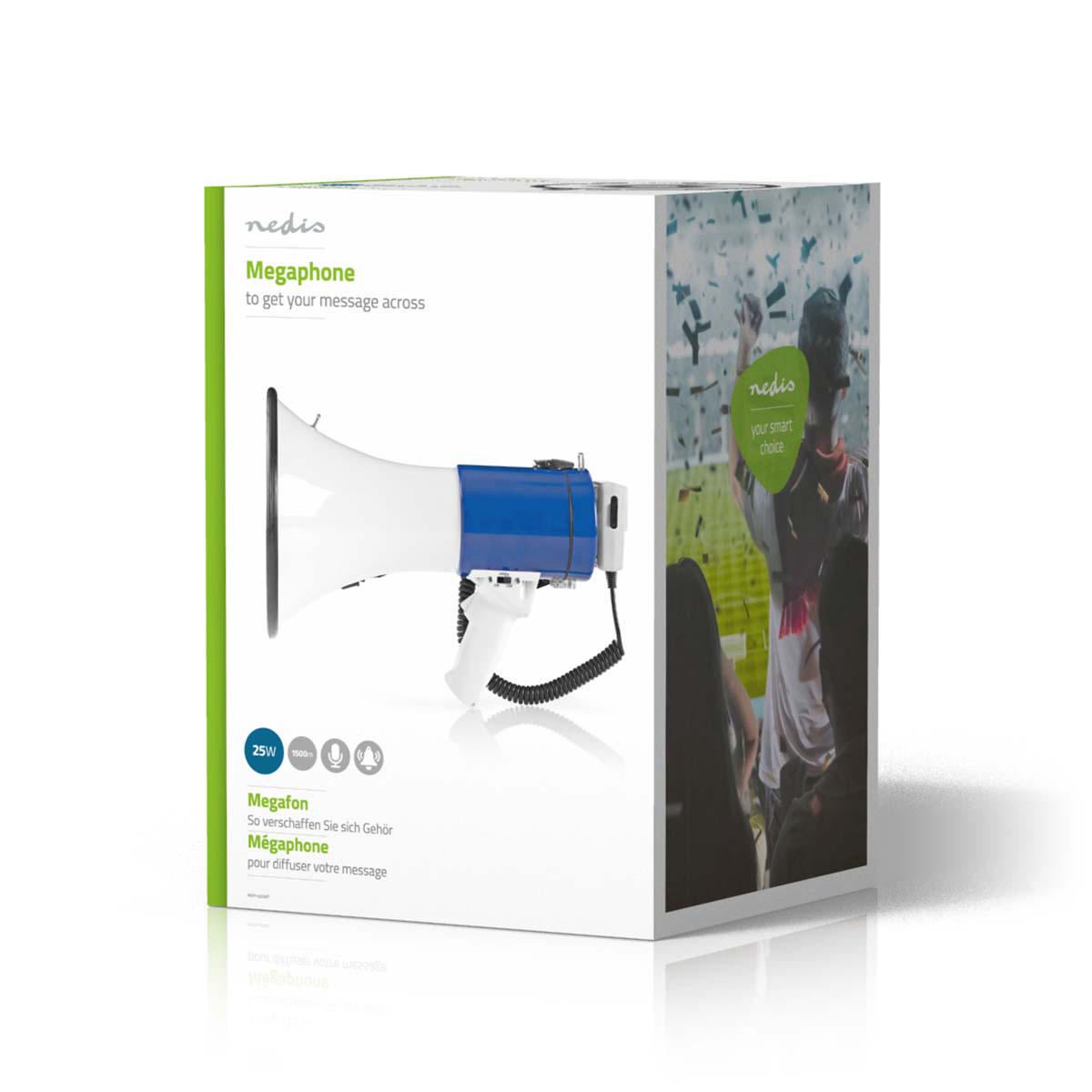 Nedis Megaphone 25W 1500m Range Detachable Microphone White/Blue MEPH200WT