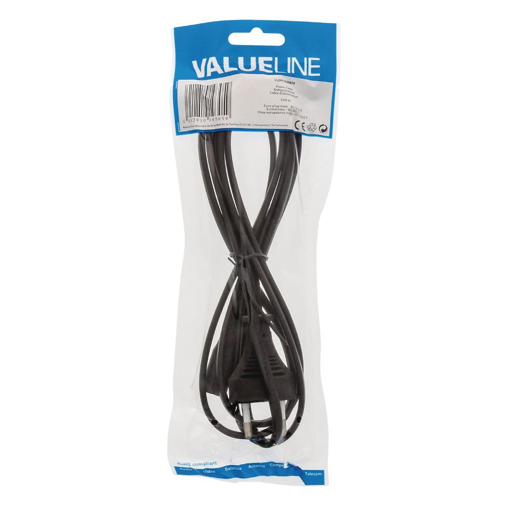 Valueline Power cable Euro plug male to IEC-320-C1 2m black - PCGP11060BK20