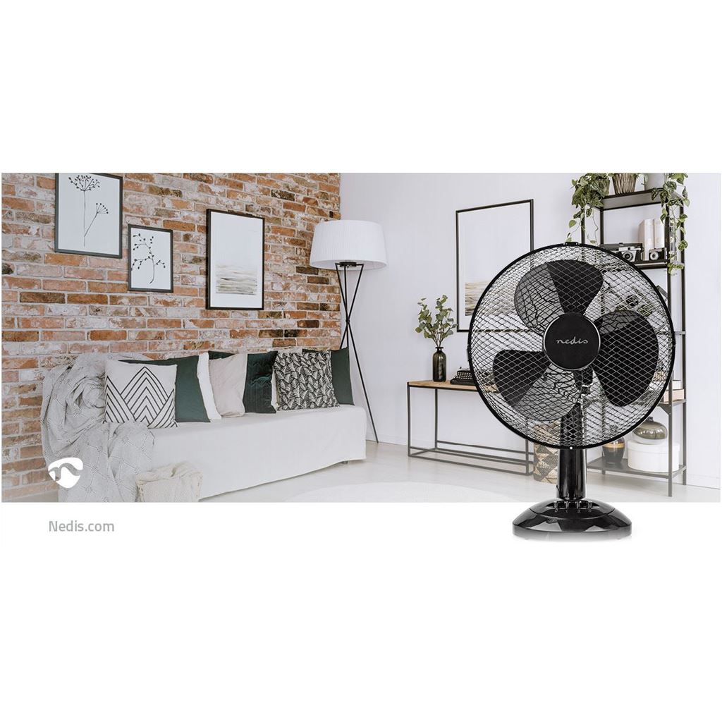 Nedis Table Fan Mains Powered Diameter: 300mm 35W Oscillation 3-Speed Black - FNTB11CBK30