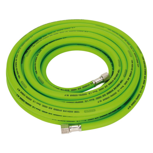 Draper High Visibility Hybrid Air Hose, 10m x 8mm, 1/4" BSP, Green