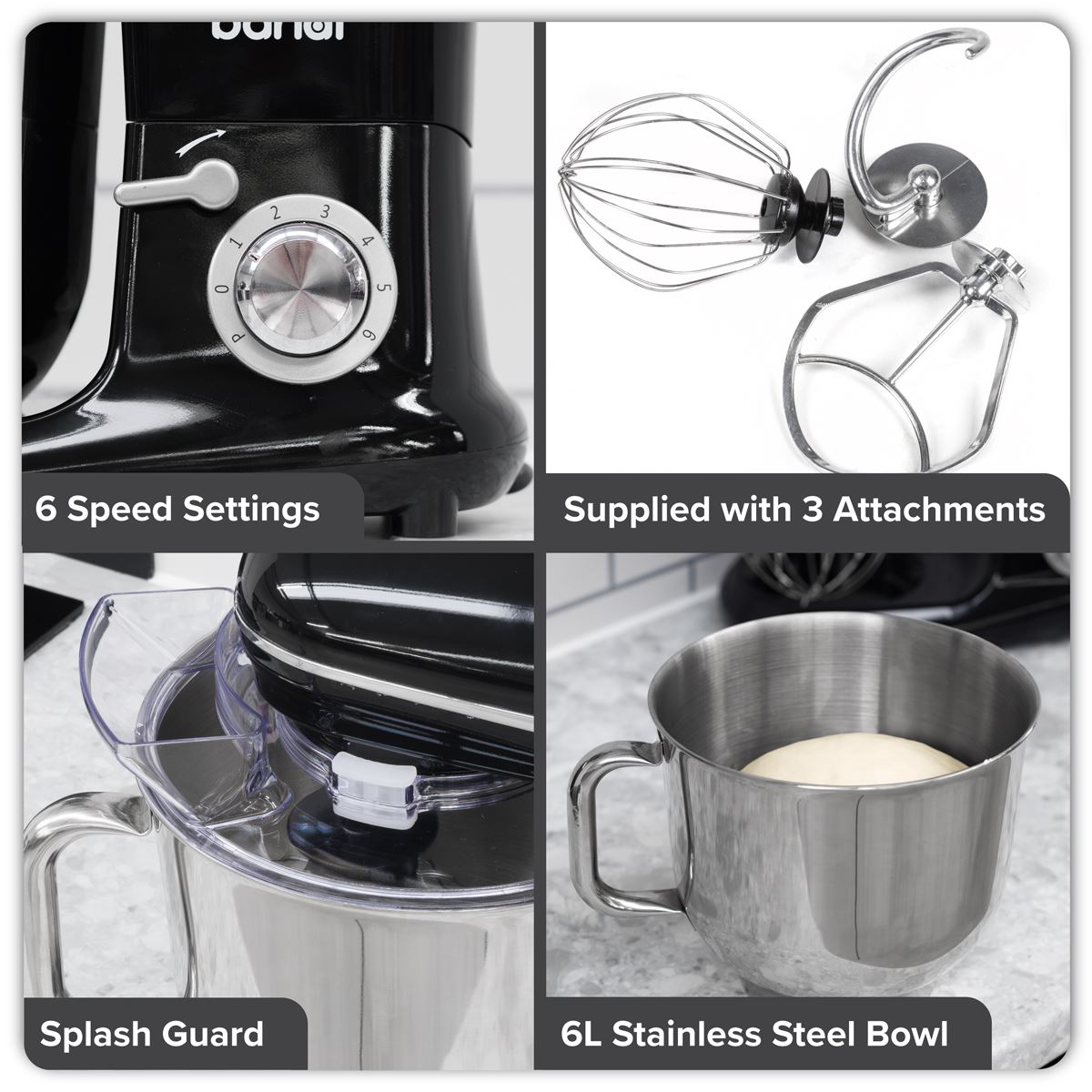 Baridi 1500W Stand Mixer with Accessories 6L - Black DH173