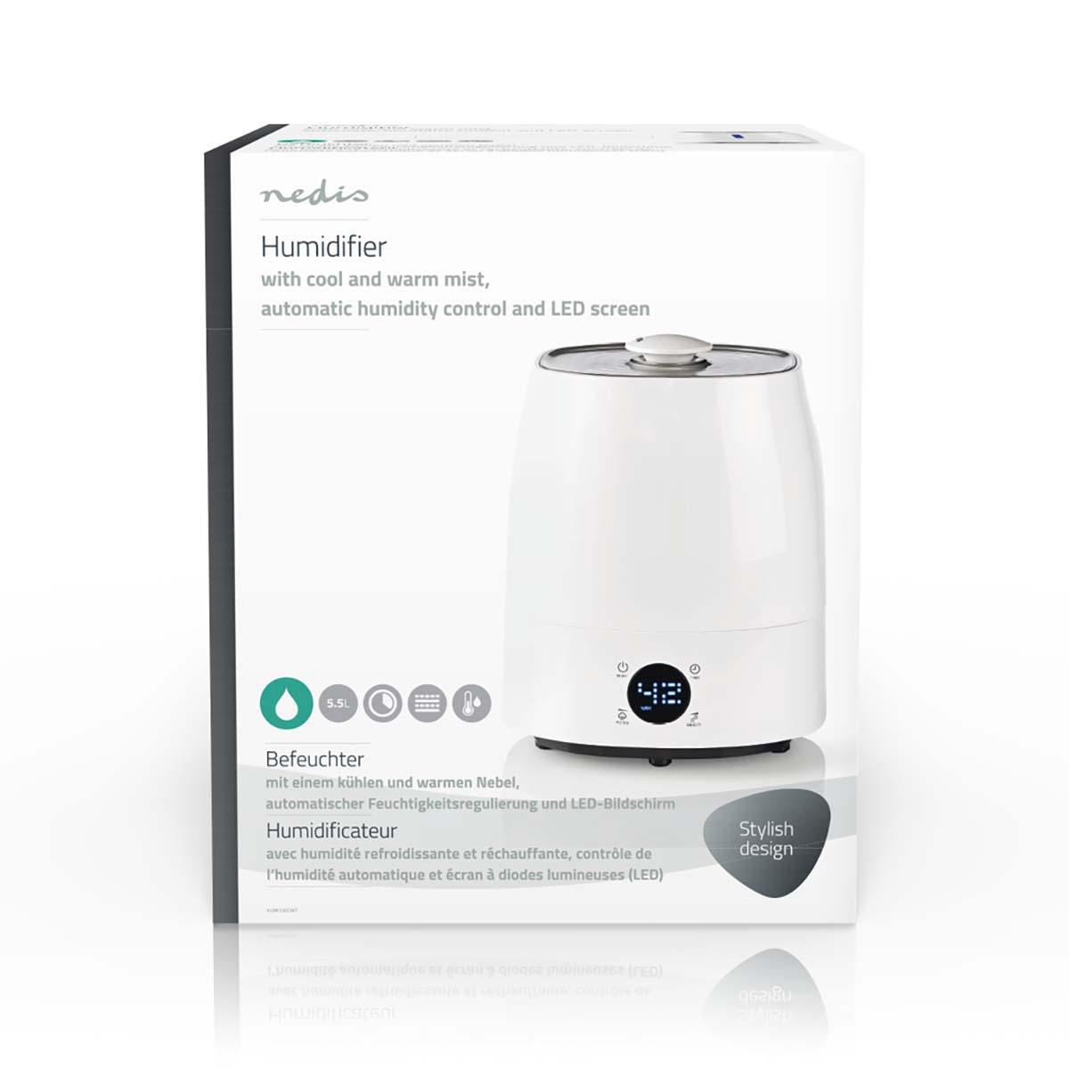 Nedis Humidifier 5.5L Hygrometer LED Screen Timer HUMI120CWT