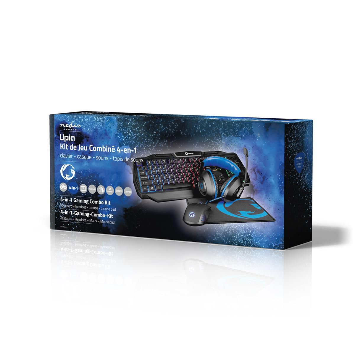 Gaming Combo Kit 4-in-1 Keyboard, Headset, Mouse & Mouse Pad French Layout Black