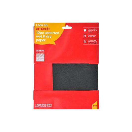 Amtech 10Pcs Assorted Wet & Dry Silicon Carbide Paper (P400/800/1000) 280x230mm - S3865