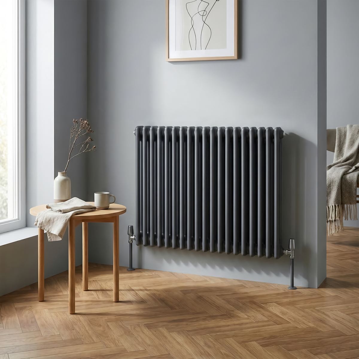 Baridi Horizontal Traditional 2 Column Radiator 600 x 832mm � Anthracite DH358