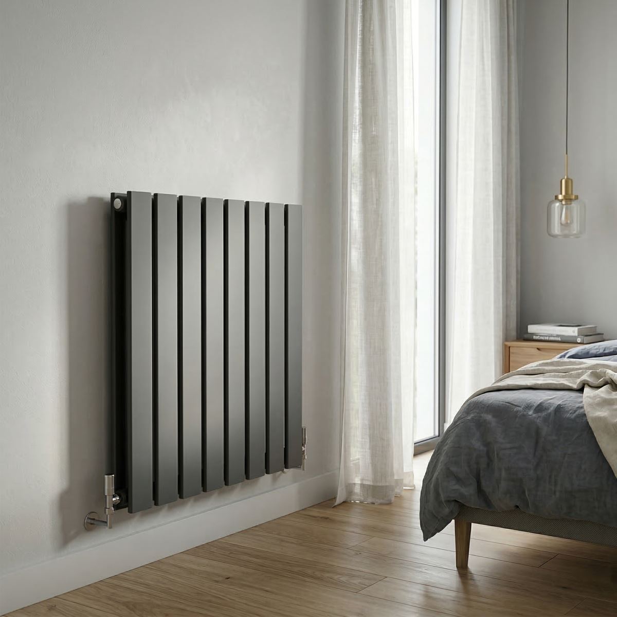 Baridi Horizontal Radiator Contemporary Double Flat Panel Design 600 x 560mm � Anthracite DH339