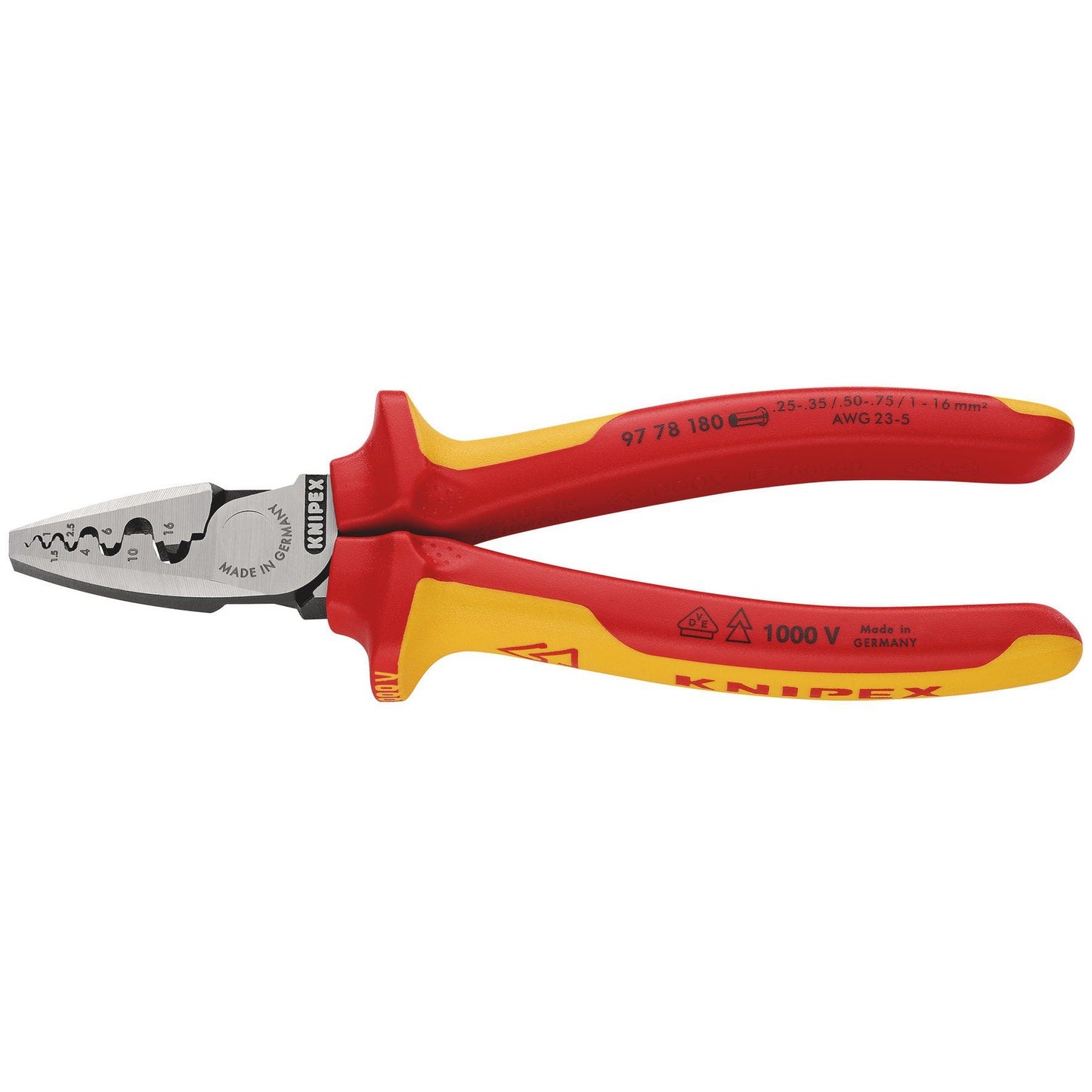 KNIPEX 97 78 180 SB VDE Insulated Crimping Pliers For End Sleeves, 180 mm