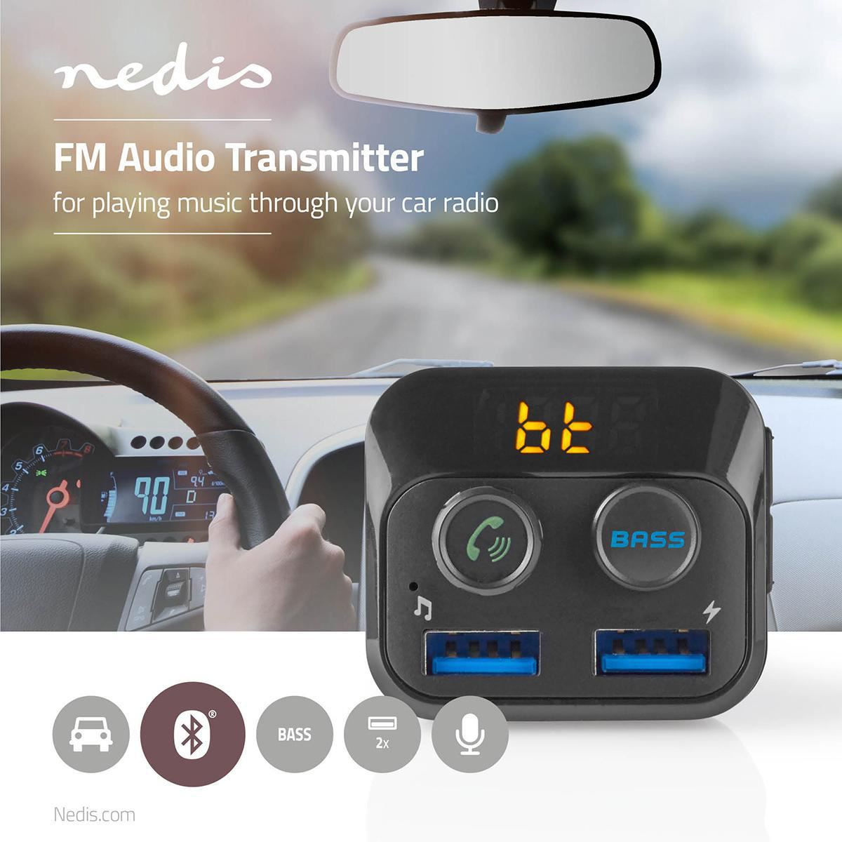 Car FM Transmitter Bluetooth Bass MicroSD Card Slot Hands-Free Calling 2x USB - CATR120BK