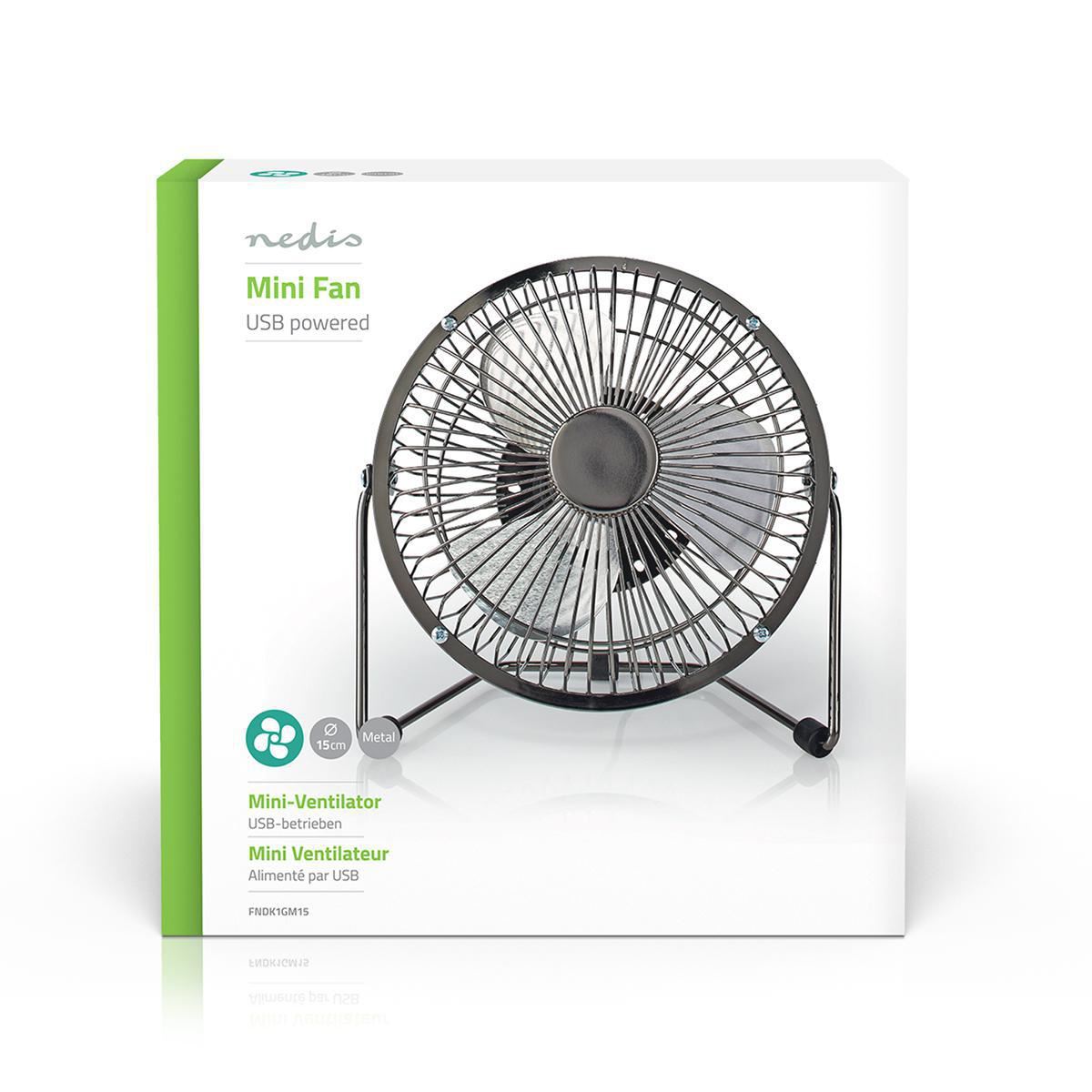 Nedis Metal Mini Fan 15cm Diameter USB Powered Gun Metal - FNDK1GM15