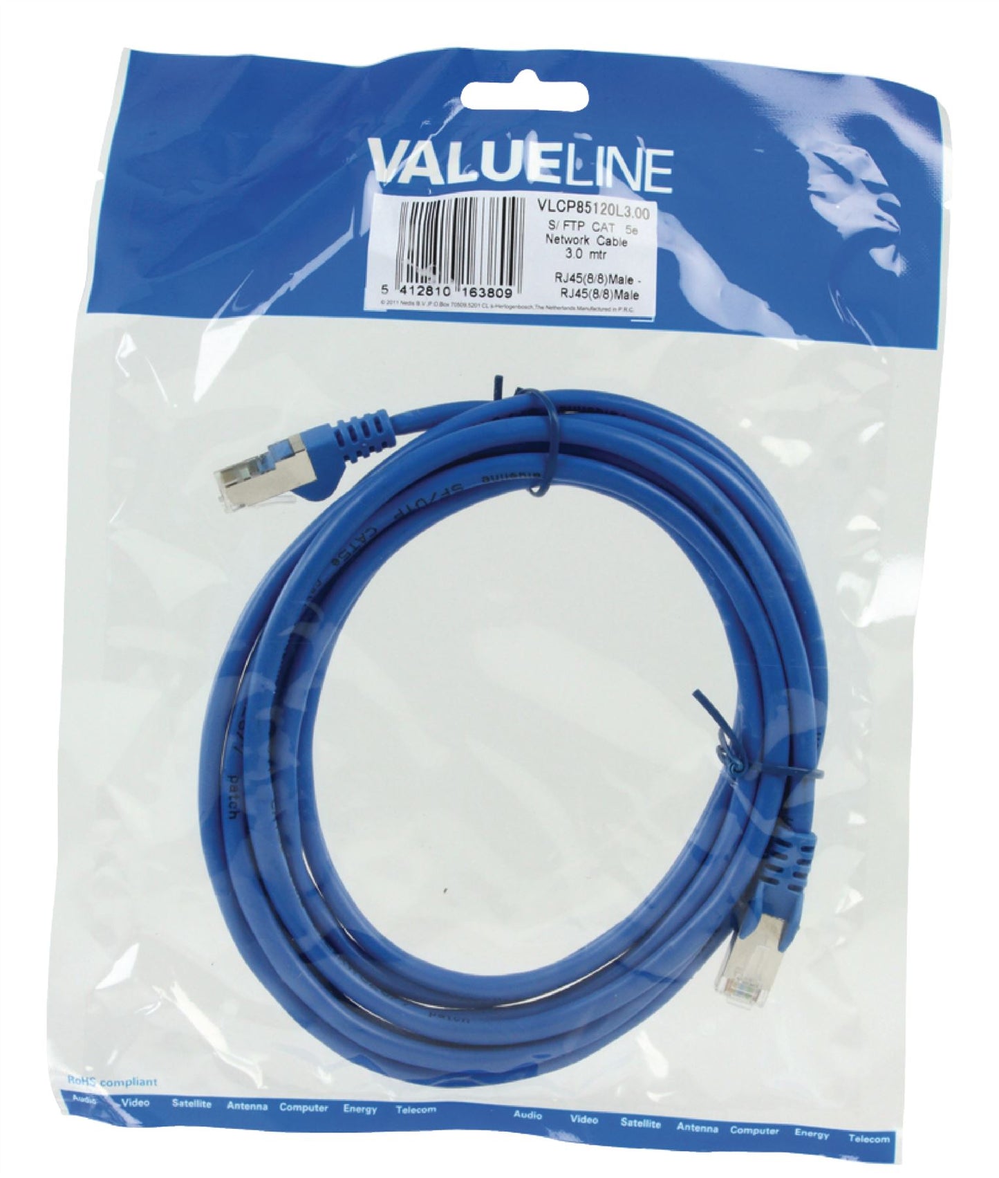 (Disc) Valueline CAT 5e network cable 3m blue Double shielded patchcable for CAT5e VLCP85120L3.00 (Large Letter) stocked