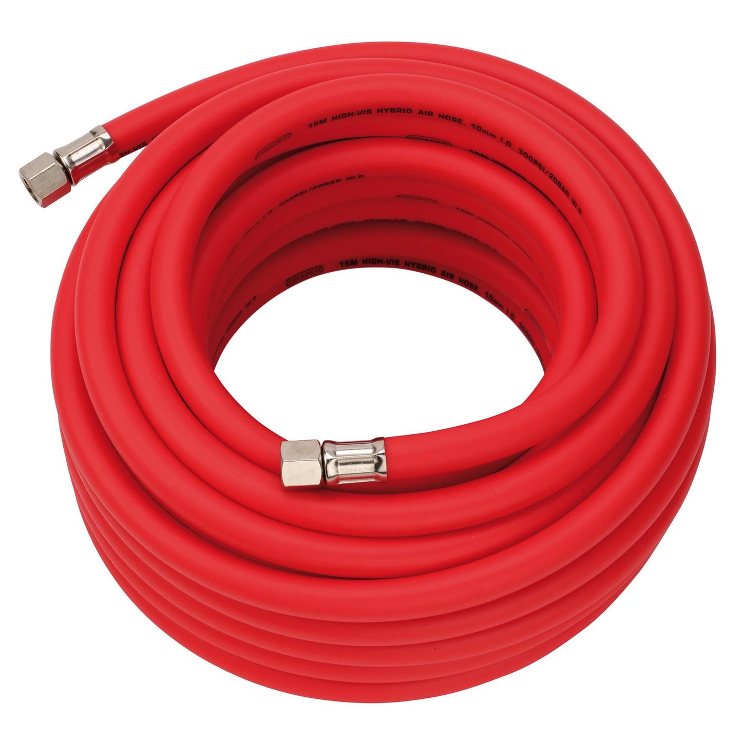 Draper High Visibility Hybrid Air Hose, 15m x 10mm, 1/4" BSP, Red