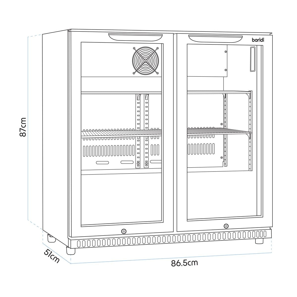Baridi Hinged Double Door, Back Bar Drinks Fridge/Cooler, 190L Capacity DH272