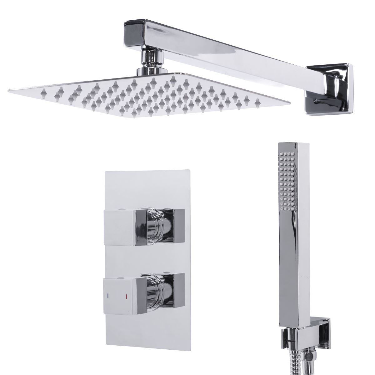 Baridi Concealed Thermostatic Shower Set 20 x 20cm Square Head & Hand Shower - Chrome DH320