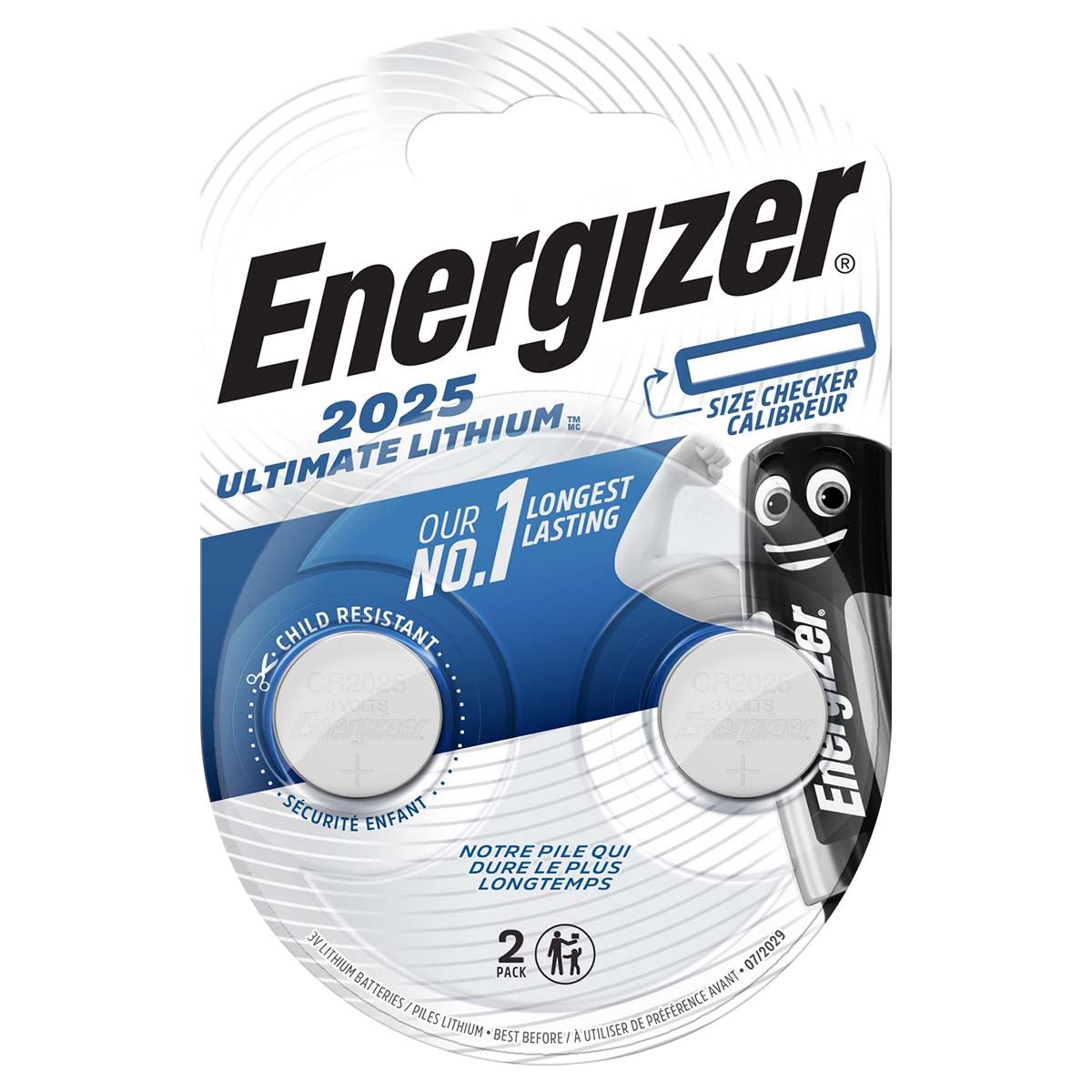 Energizer Lithium Button Cell Battery CR2025 3 V 163 mAh 2-Blister Silver