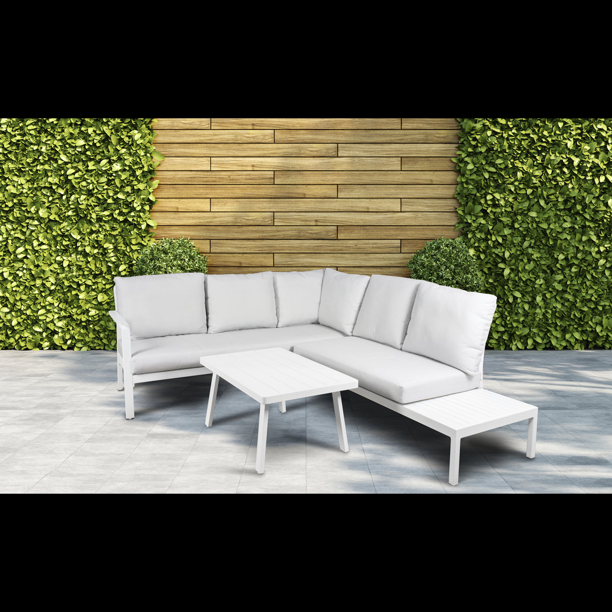 Dellonda Kyoto White 3 Piece Outdoor Garden Corner Sofa & Coffee Table Set DG53
