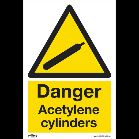 Worksafe Warning Safety Sign - Danger Acetylene Cylinders - Rigid Plastic - Pack of 10 SS63P10