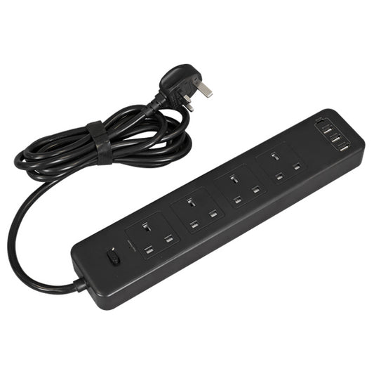 Sealey Extension Cable 2.6m 4 x 230V + 2 x USB Sockets - Black EL34USBB