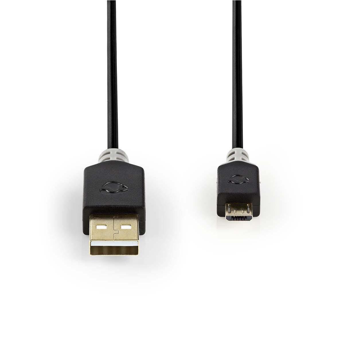 Nedis USB Cable USB 2.0 USB-A Male USB Micro-B Male 480 Mbps Gold Plated 2m