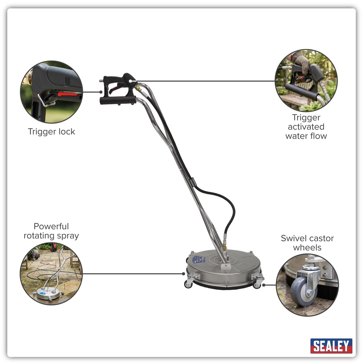Sealey 18" Surface Cleaner with Dual Handle & Rotating Spray Bar