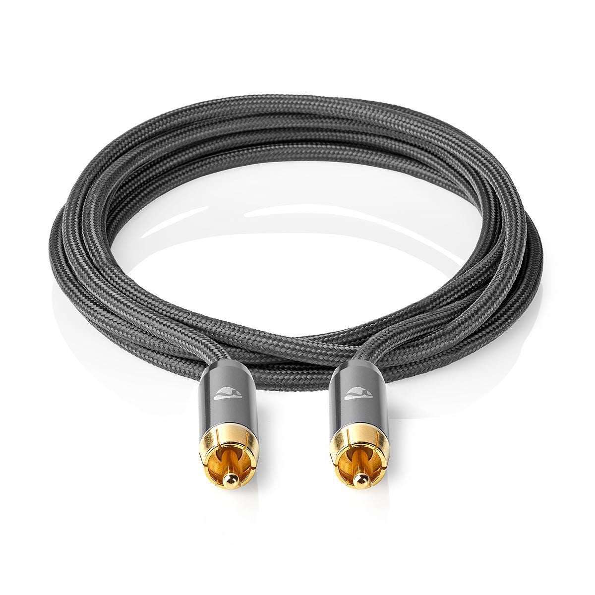 Nedis 5m Subwoofer Cable RCA Male to RCA Male Gun Metal Grey Braided Cable - CATB24100GY50