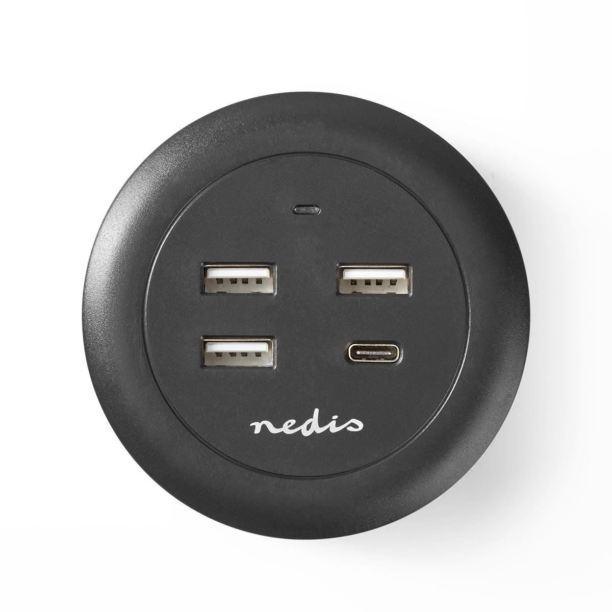 Nedis Fabric Desktop Family Charger 3x USB 2.1 A (Max.) 1x USB-C 30W PD Grey
