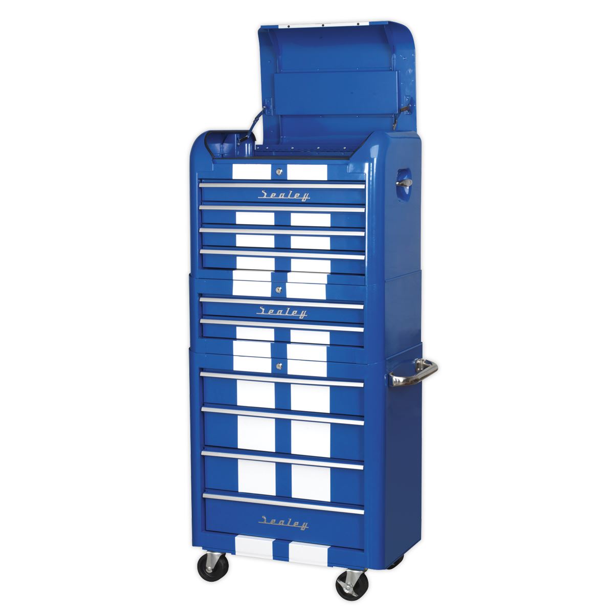 Sealey Retro Style Combination 10 Drawer - Blue/White Stripes AP28COMBO2BWS