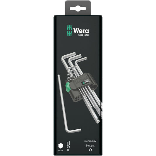 Wera 950Pkl/9Sb Hexkey Set 1.5-10 B/End Chrome Plated Carded 9Pc 073391