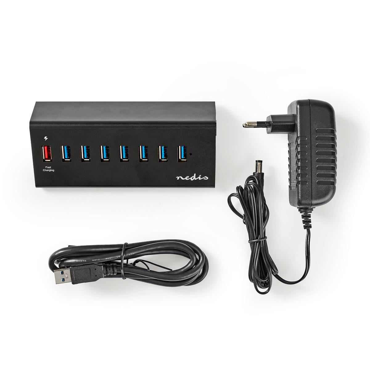 Nedis USB Hub 8-Port USB 3.0 Powered QC3.0 5 Gbps - UHUBUP3810BK