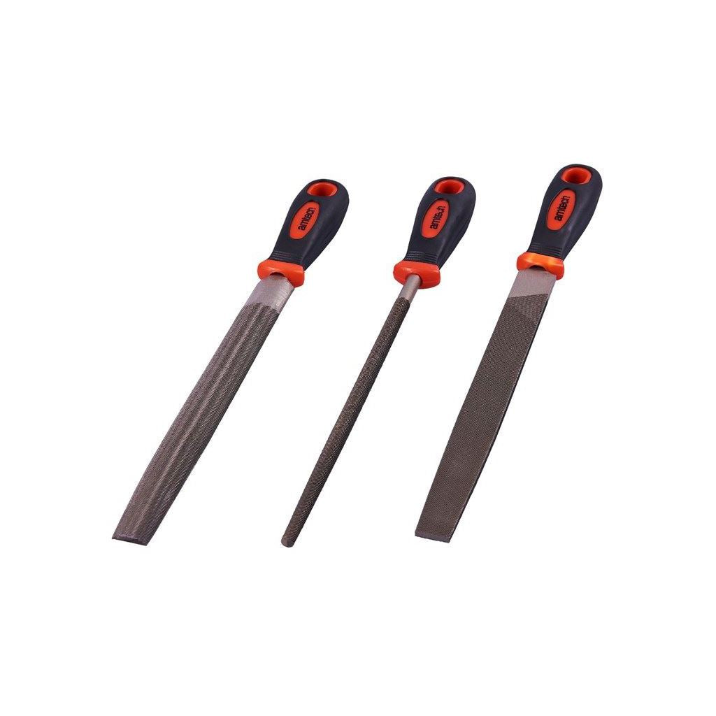 Amtech 3 Piece Engineers Metal File Set Flat & Round & Half Round - E1 ...