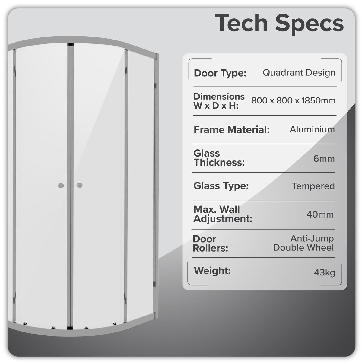 Baridi Quadrant Shower Entry Enclosure 800 x 800 x 1850mm with 6mm Tempered Glass - Chrome DH301