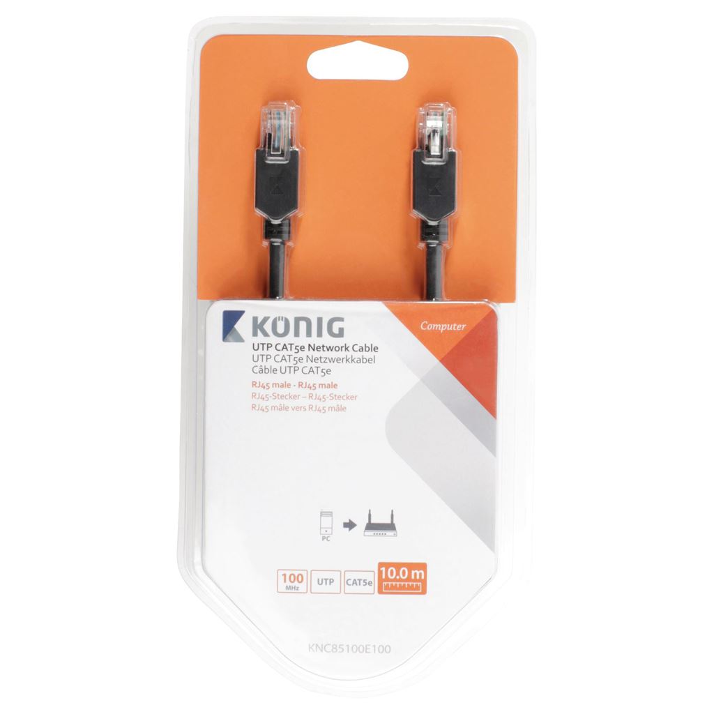 Konig UTP CAT5e network cable RJ45 male to male 10m grey