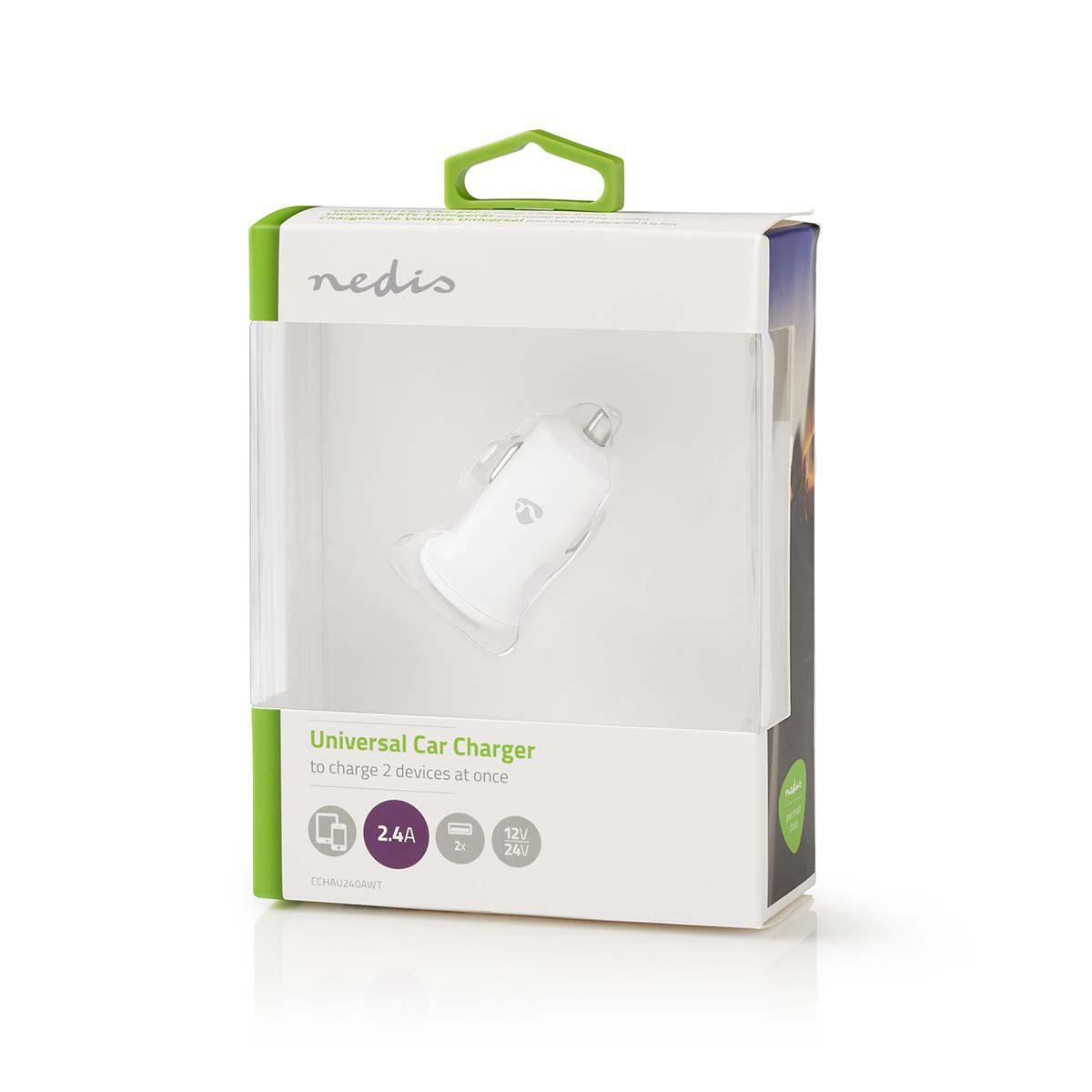 Nedis Car Charger 2.4A 2-outputs USB-A White CCHAU240AWT