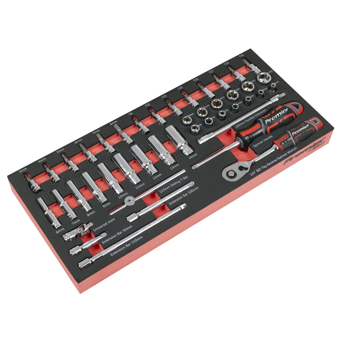 Sealey Premier Socket Set with Tool Tray 1/4"Sq Drive 44pc TBT40