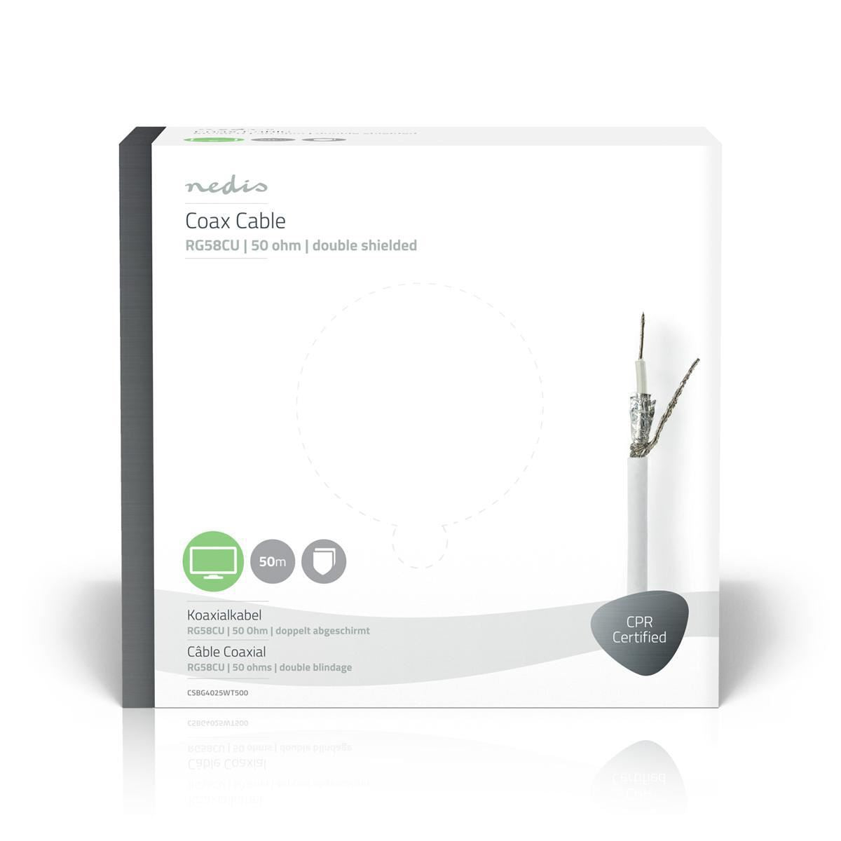 Nedis Coax Cable RG58CU 50.0m Gift Box White CSBG4025WT500