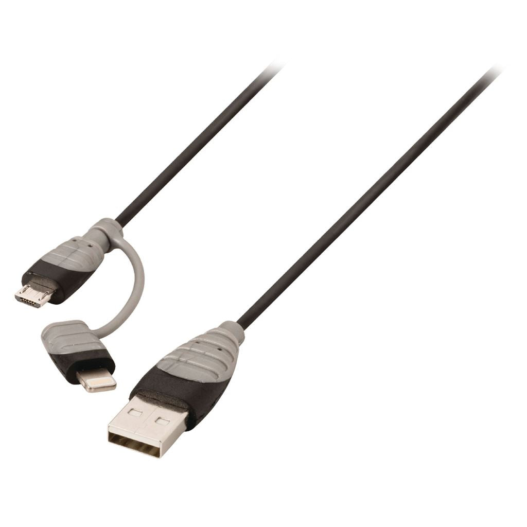 Bandridge 2-in-1 sync and charge cable USB 2A male to Micro B male with attached Lightning adapter 1m black - BBM39400B10