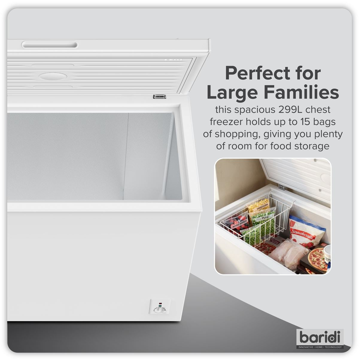 Baridi Freestanding Chest Freezer 299L Capacity - White DH260