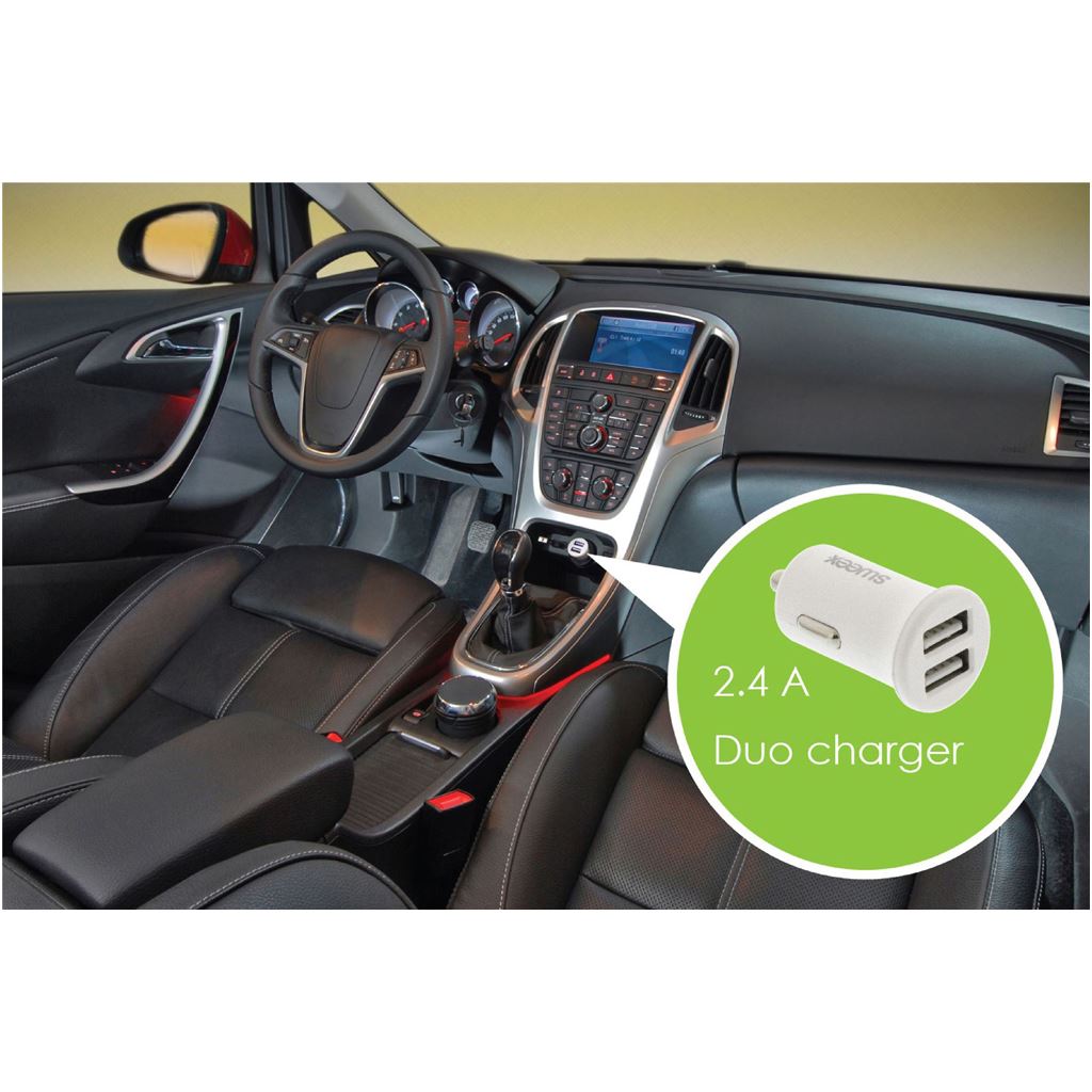 Sweex Car Charger 2-Outputs 2.4A 2x USB White CH-011WH Smart Media Charger