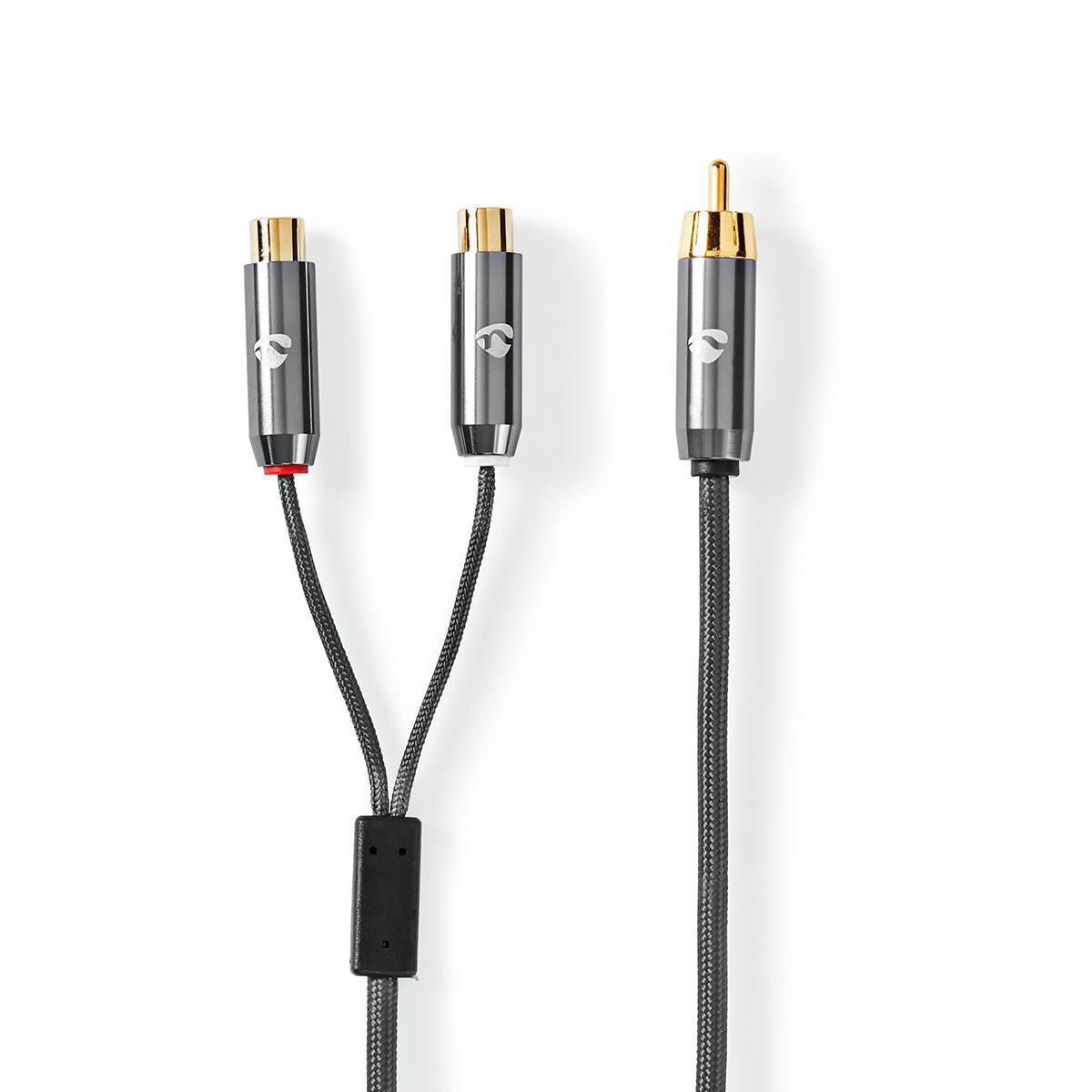 Nedis Subwoofer Cable RCA Male to 2x RCA Female Gun Metal Grey Braided Cable - CATB24010GY02