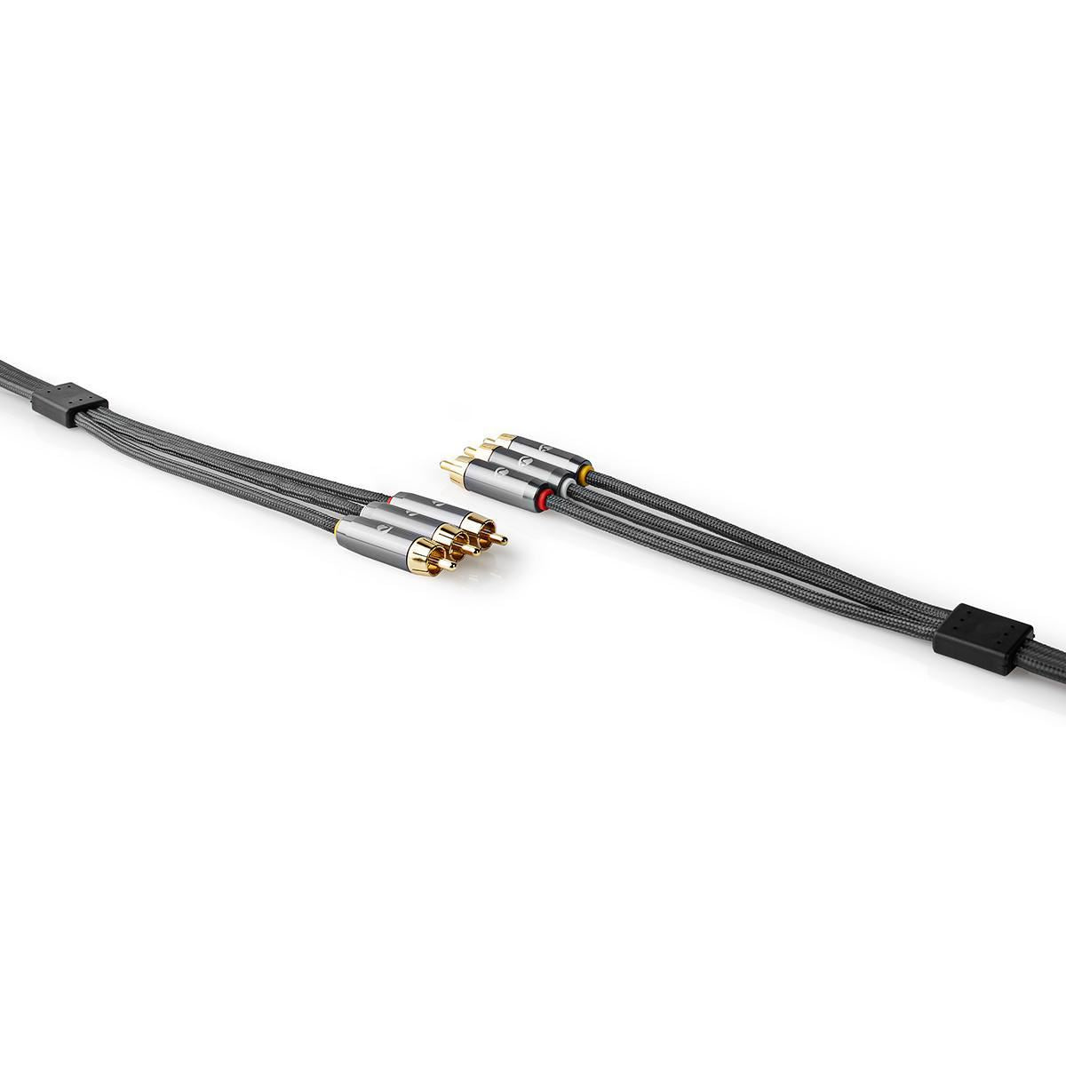 Composite Video Cable 3x RCA Male to 3x RCA Male Gun Metal Grey Braided Cable - CVTB24300GY20